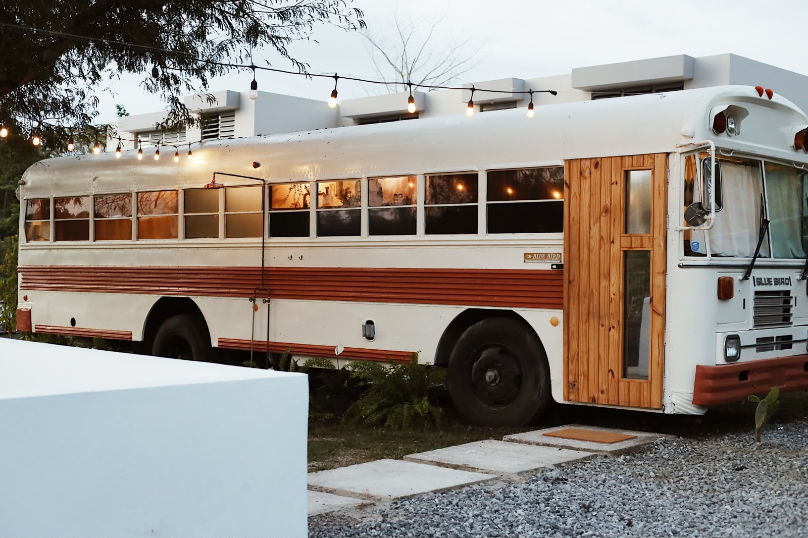 La Vagabus, a converted school bus retreat in Joyuda, Puerto Rico